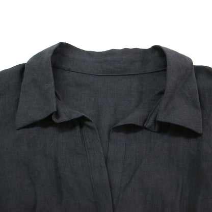 25春夏 リネンウエストシェイプシャツ / ブラウス スキッパーネック 長袖 ドロップショルダー ドルマンスリーブ 比翼ボタン リネン ウォッシャブル