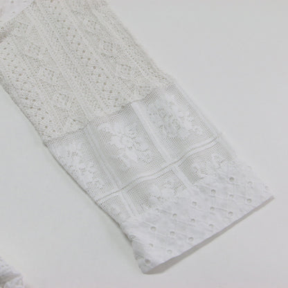 パッチワーク レース カフタンワンピース / ドレス 長袖 Vネック ロング丈 刺繍 Aライン コットン