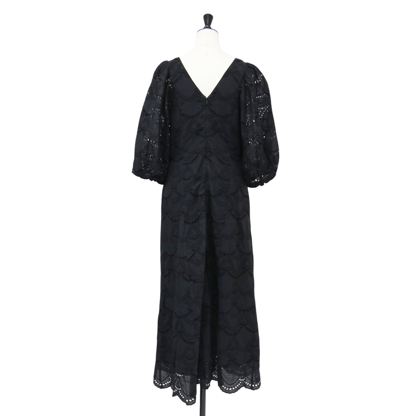 23春夏 コットン ドット ワンピース / COTTON VOILE DOT HEMLA DRESS ドレス ミモレ丈 スクエアネック 半袖 ボリュームスリーブ 凹凸 バックファスナー ウォッシャブル