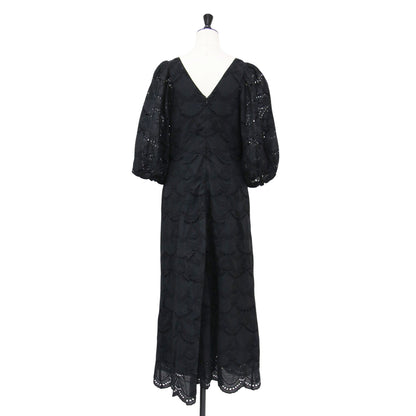 23春夏 コットン ドット ワンピース / COTTON VOILE DOT HEMLA DRESS ドレス ミモレ丈 スクエアネック 半袖 ボリュームスリーブ 凹凸 バックファスナー ウォッシャブル