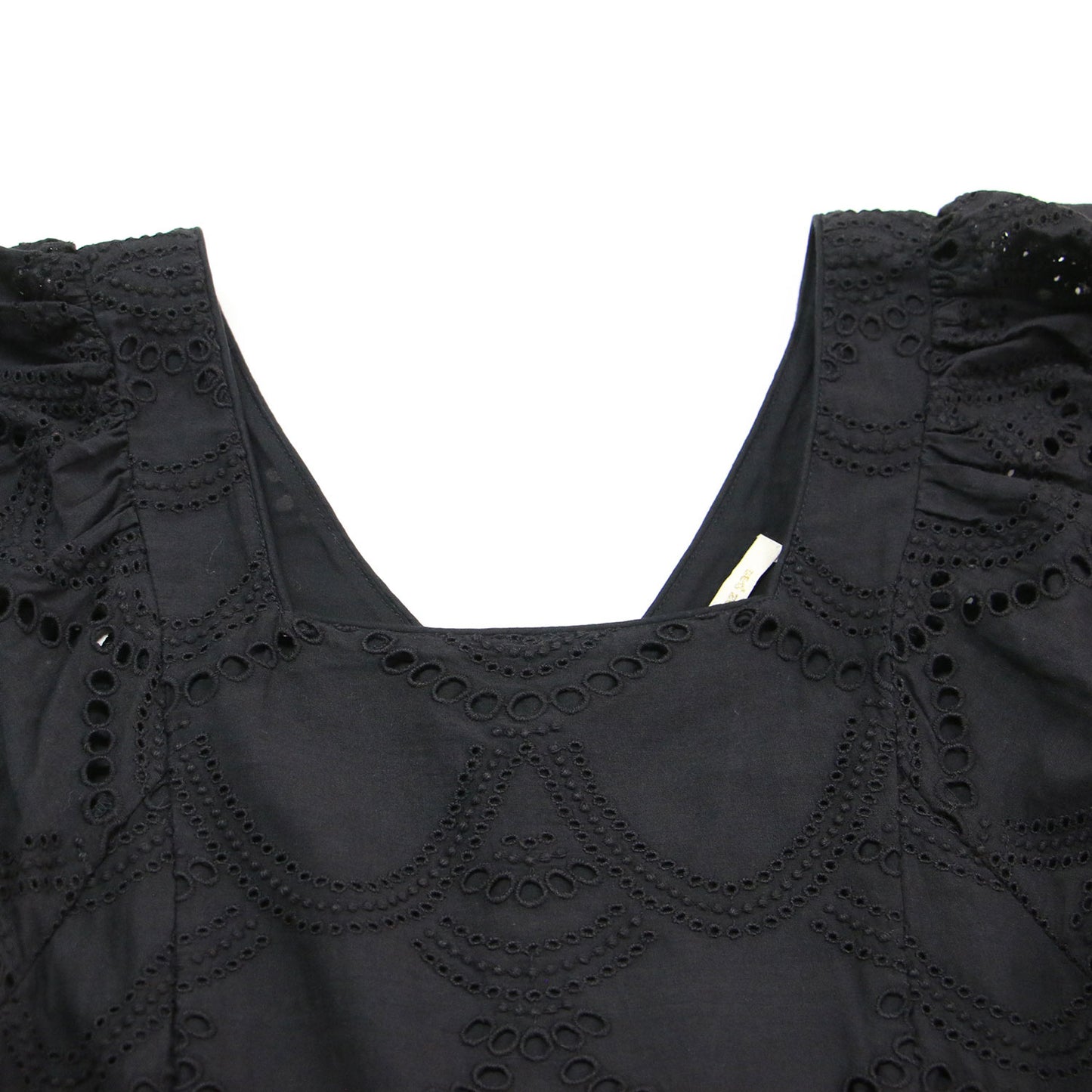 23春夏 コットン ドット ワンピース / COTTON VOILE DOT HEMLA DRESS ドレス ミモレ丈 スクエアネック 半袖 ボリュームスリーブ 凹凸 バックファスナー ウォッシャブル