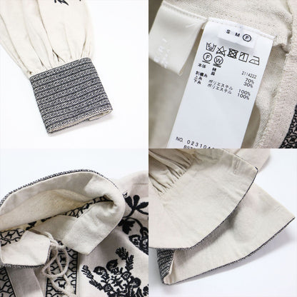 23春夏 メディヴィンテージ フラワーエンブロイダリーシャツ / MEDI VINTAGE FLOWER EMBROIDERY SHIRT プルオーバー ショート丈 厚手 キーネック 長袖 刺繍 タッセル コットン リネン ウォッシャブル