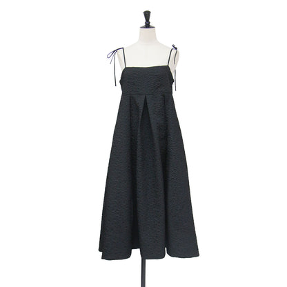 ジャガード キャミ ワンピース / Jacquard Cami OnePiece ドレス Aライン フレア ノースリーブ 2WAY 切替え サイドファスナー 凹凸 光沢