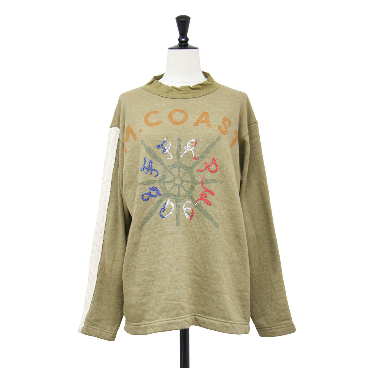 裏毛deロープロゴの908Tシャツ / プルオーバー ハイネック 長袖 プリント 刺繍 マリンモチーフ コットン ウォッシャブル
