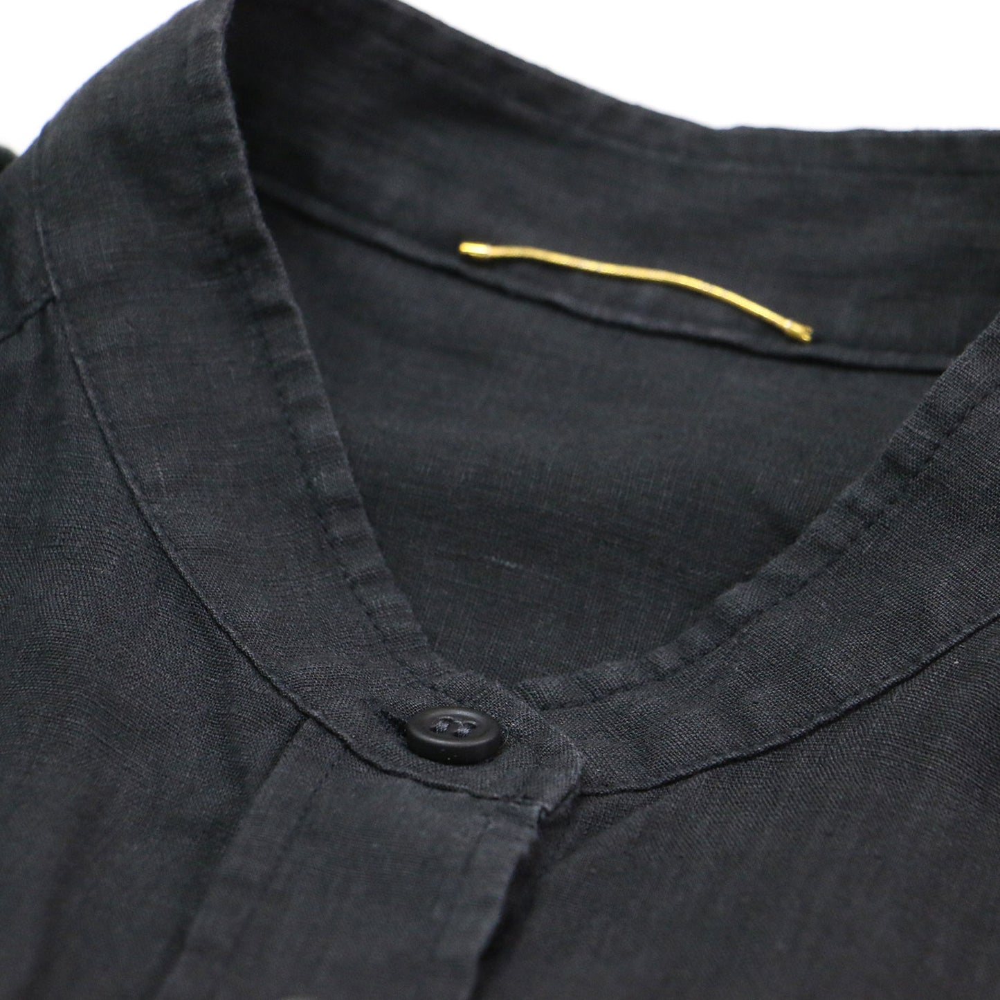 24春夏 リネン シャツワンピース / 長袖 スタンドカラー ロング丈 スリット ドロップショルダー