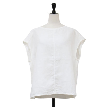 リネン ノースリーブ プルオーバー ブラウス / SLEEVELESS PULLOVER フレンチスリーブ クルーネック