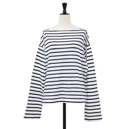 24春夏 Sheer BORDER プルオーバー / Tシャツ カットソー 長袖 ボートネック シアー ボーダー コットン
