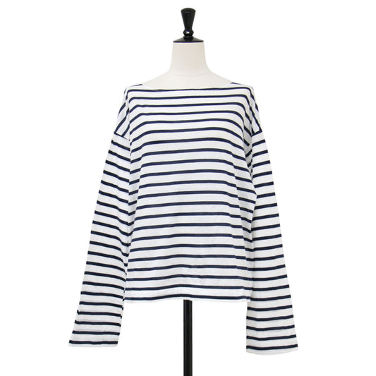 24春夏 Sheer BORDER プルオーバー / Tシャツ カットソー 長袖 ボートネック シアー ボーダー コットン
