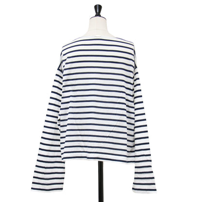 24春夏 Sheer BORDER プルオーバー / Tシャツ カットソー 長袖 ボートネック シアー ボーダー コットン