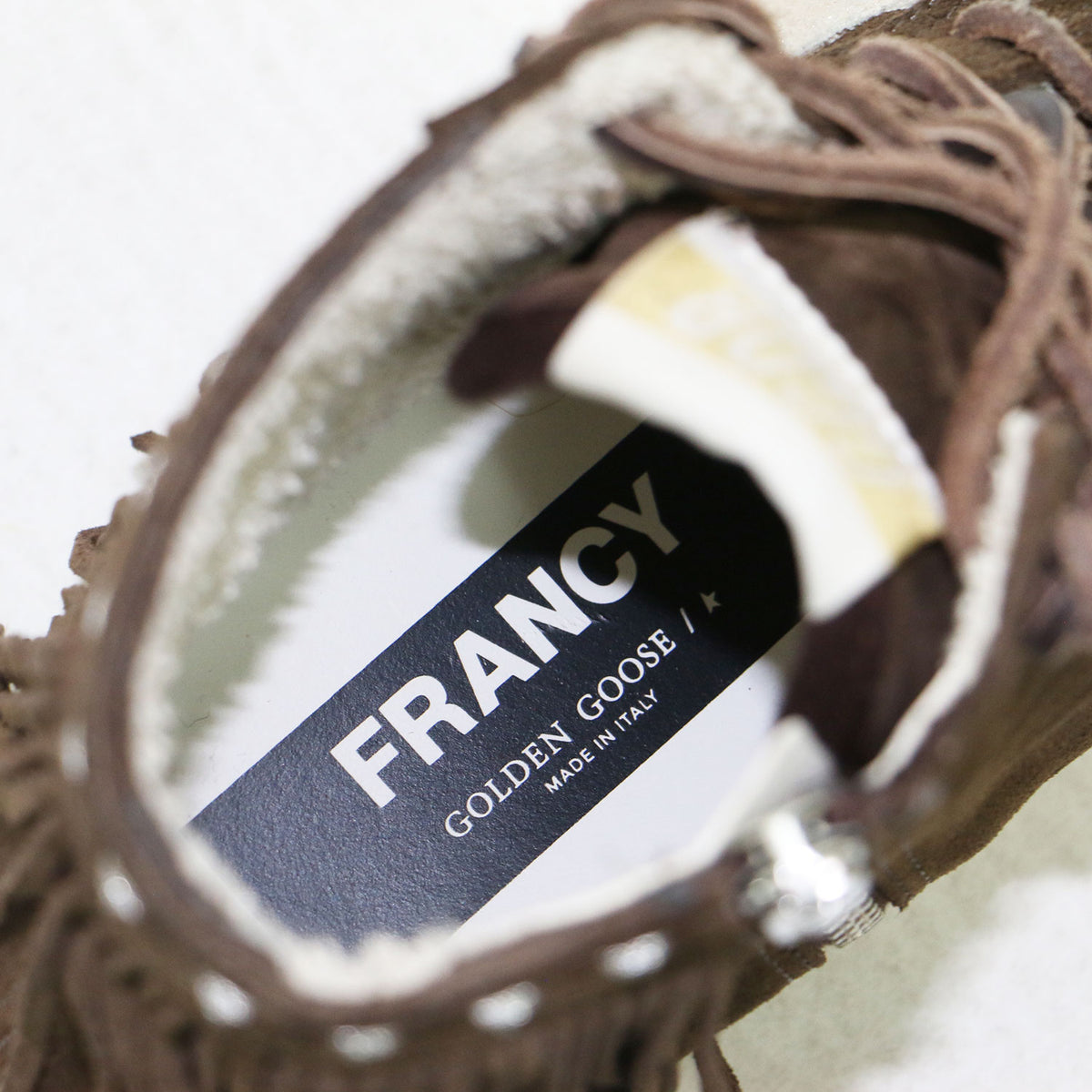 25秋冬 スエード フリンジ ハイカット スニーカー / FRANCY with FRINGES レースアップ スター レザー