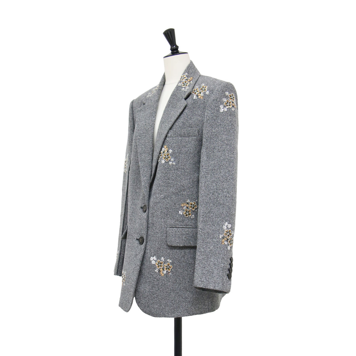 25春夏 ビーズ刺繍 ヘリンボーン ジャケット / テーラードジャケット ロング シングルブレスト 長袖 スパンコール