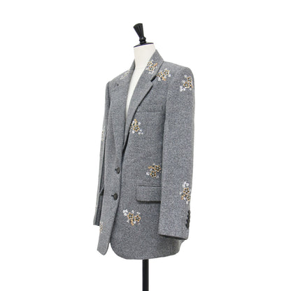 25春夏 ビーズ刺繍 ヘリンボーン ジャケット / テーラードジャケット ロング シングルブレスト 長袖 スパンコール