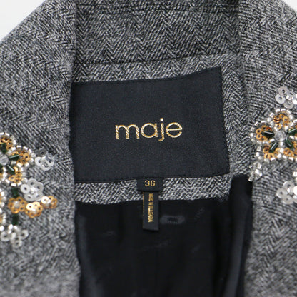 25春夏 ビーズ刺繍 ヘリンボーン ジャケット / テーラードジャケット ロング シングルブレスト 長袖 スパンコール
