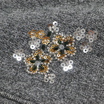 25春夏 ビーズ刺繍 ヘリンボーン ジャケット / テーラードジャケット ロング シングルブレスト 長袖 スパンコール
