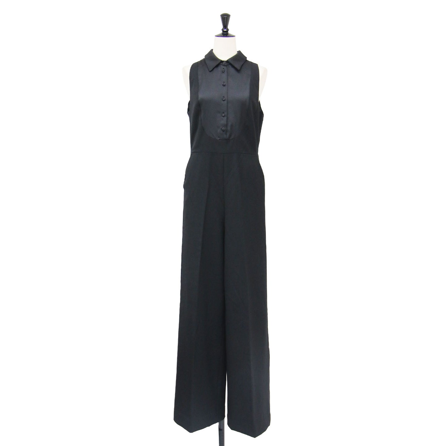 タイネック ジャンプスーツ / Tie Neck Jumpsuit オールインワン パンツ ワイド ノースリーブ 襟付き ウール