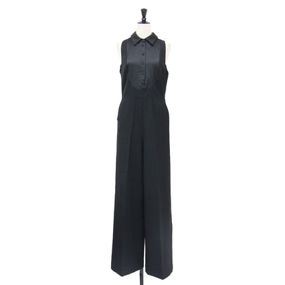 タイネック ジャンプスーツ / Tie Neck Jumpsuit オールインワン パンツ ワイド ノースリーブ 襟付き ウール