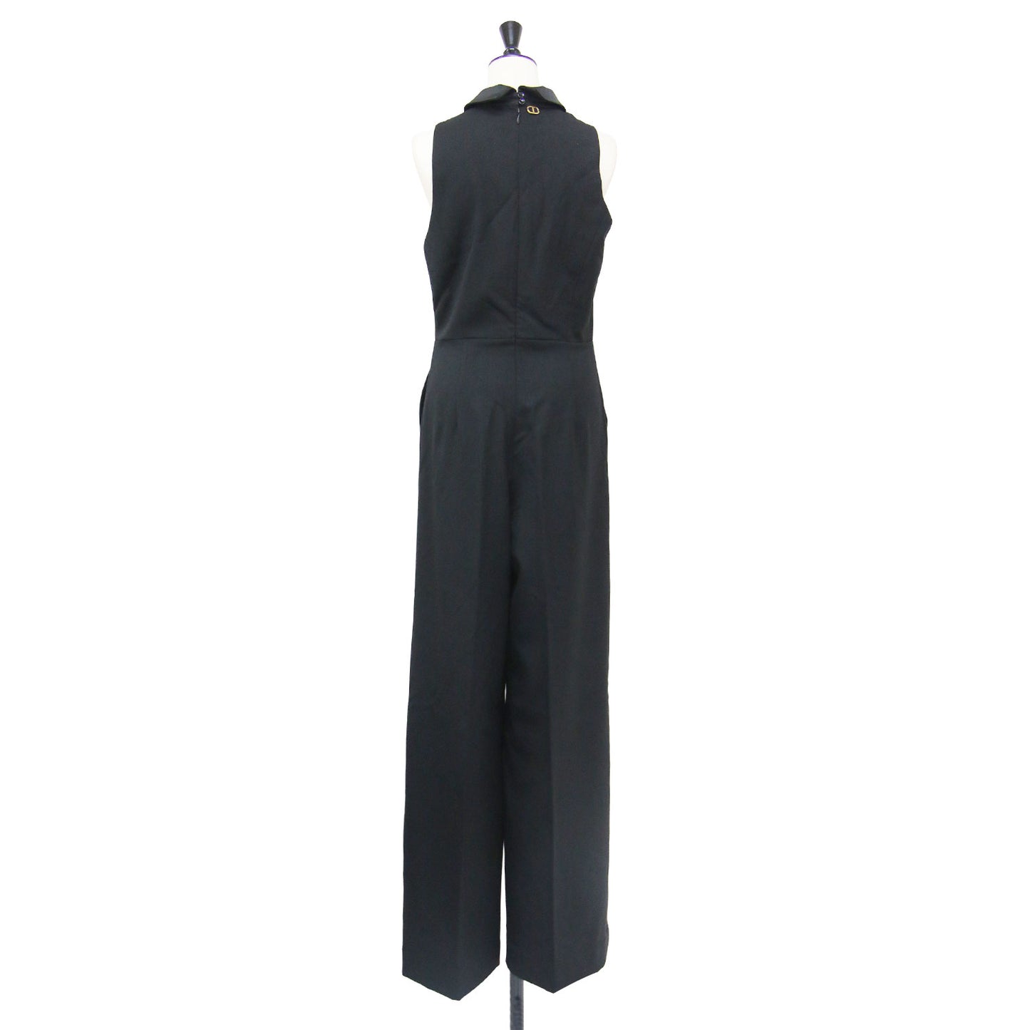 タイネック ジャンプスーツ / Tie Neck Jumpsuit オールインワン パンツ ワイド ノースリーブ 襟付き ウール