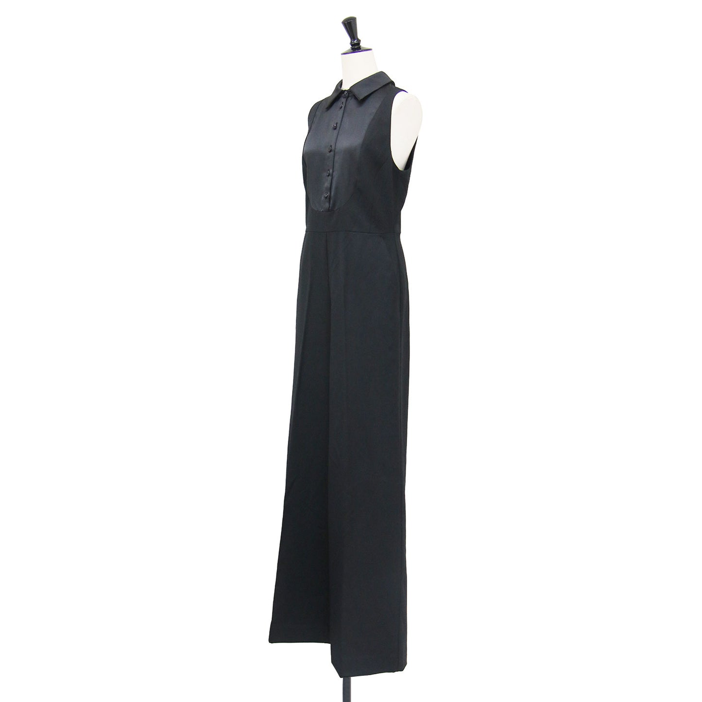 タイネック ジャンプスーツ / Tie Neck Jumpsuit オールインワン パンツ ワイド ノースリーブ 襟付き ウール