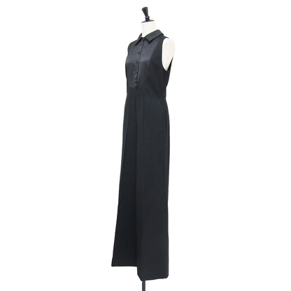 タイネック ジャンプスーツ / Tie Neck Jumpsuit オールインワン パンツ ワイド ノースリーブ 襟付き ウール