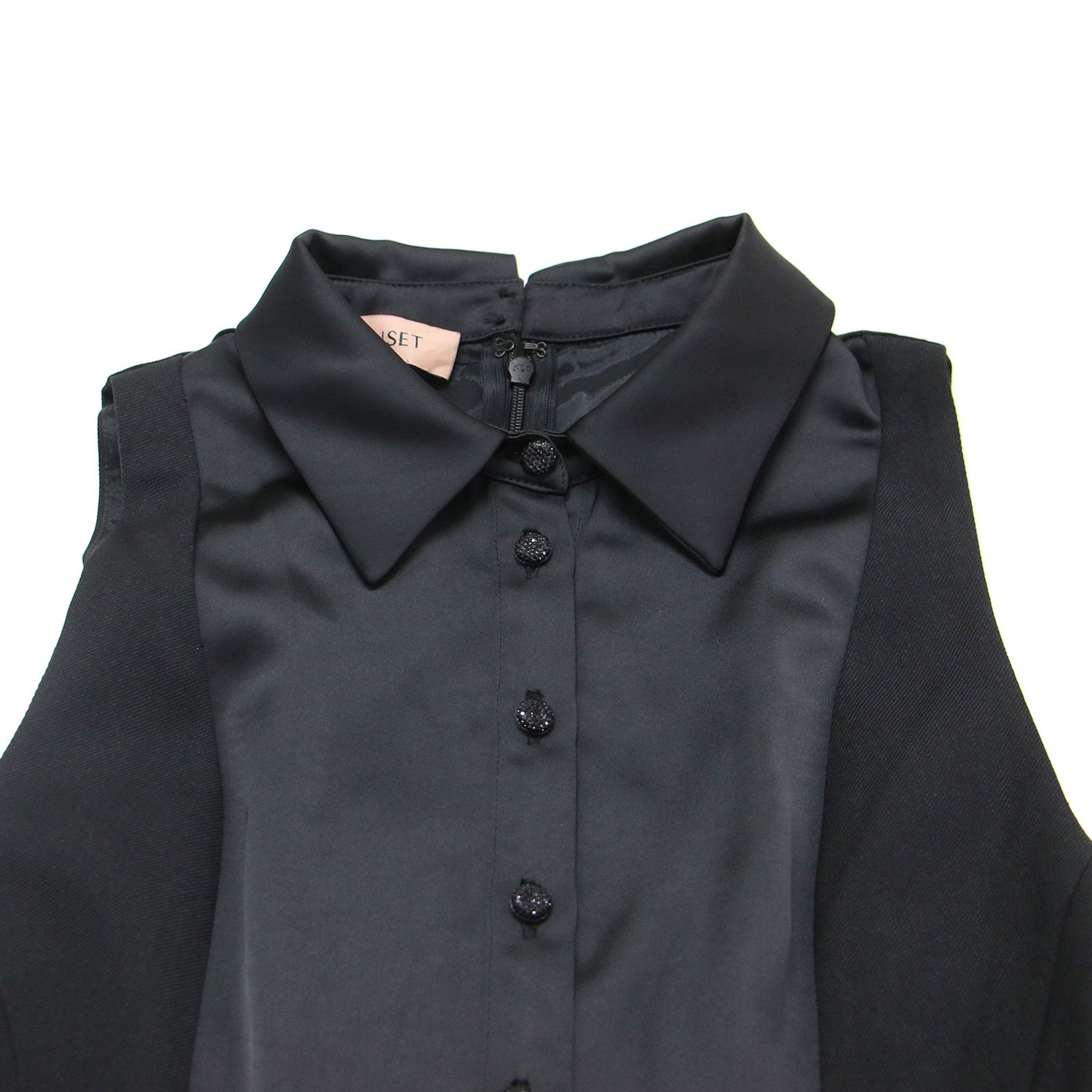 タイネック ジャンプスーツ / Tie Neck Jumpsuit オールインワン パンツ ワイド ノースリーブ 襟付き ウール