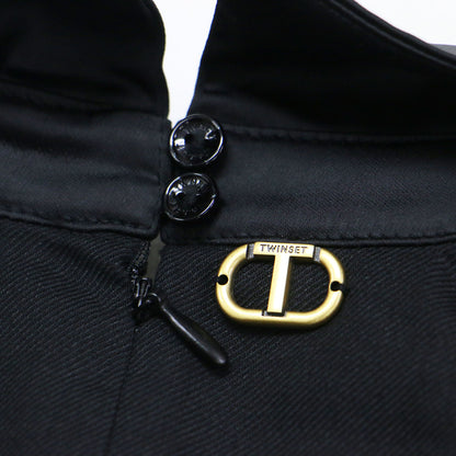 タイネック ジャンプスーツ / Tie Neck Jumpsuit オールインワン パンツ ワイド ノースリーブ 襟付き ウール