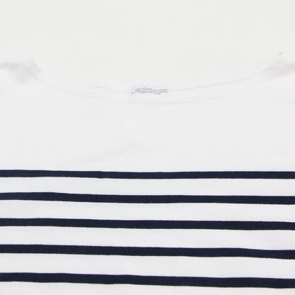 パネル ボーダー 長袖 Tシャツ / カットソー ロングスリーブ ボートネック オーバーサイズ コットン