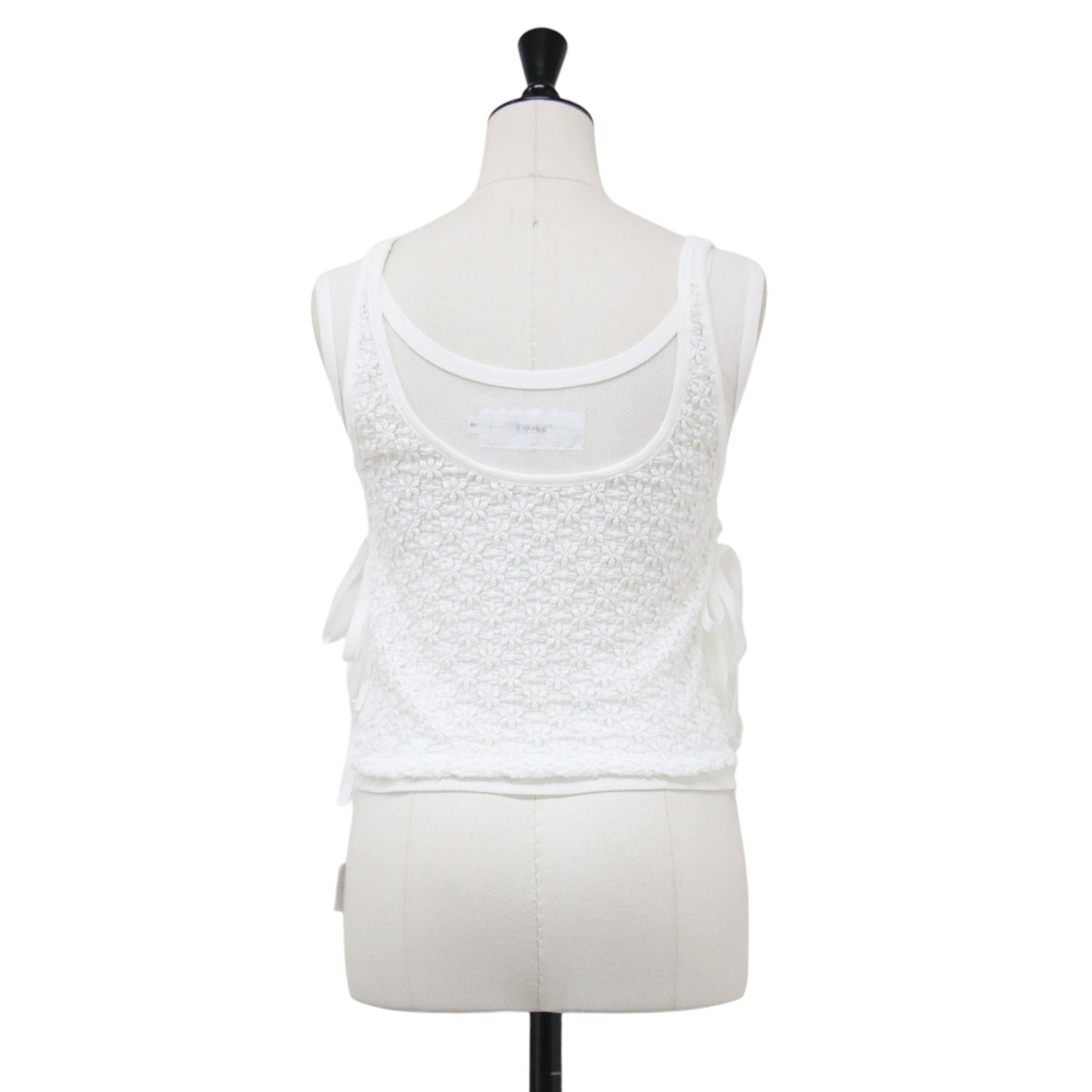 26春夏 ナイロン コットン レース リボン レイヤード タンクトップ / NYLON COTTON FLOWER LACE RIBBON LAYERED TANK TOP ノースリーブ クルーネック