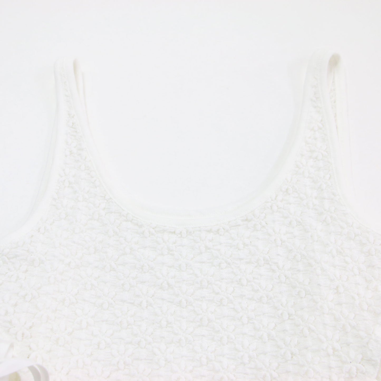 26春夏 ナイロン コットン レース リボン レイヤード タンクトップ / NYLON COTTON FLOWER LACE RIBBON LAYERED TANK TOP ノースリーブ クルーネック