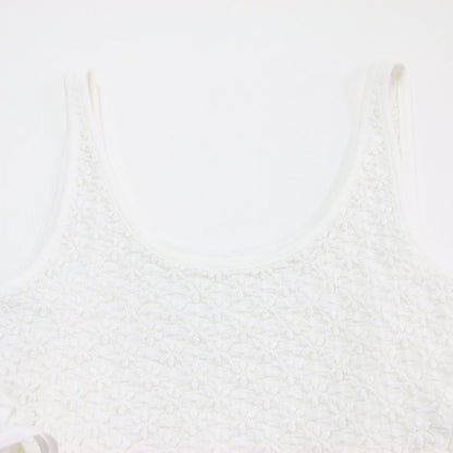 26春夏 ナイロン コットン レース リボン レイヤード タンクトップ / NYLON COTTON FLOWER LACE RIBBON LAYERED TANK TOP ノースリーブ クルーネック