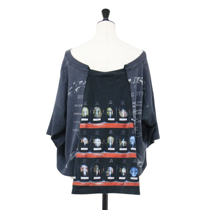 リメイク 半袖 Tシャツ / カットソー ラウンドネック ハーフスリーブ パッチワーク ワイド