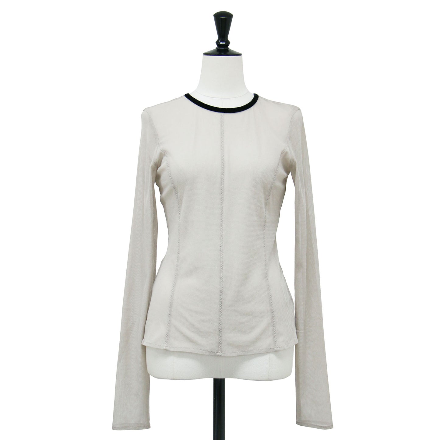 23秋冬 バック オープン チュール トップス / back open tulle tops プルオーバー ラウンドネック 長袖 シアー パイピング バイカラー ストレッチ ウォッシャブル