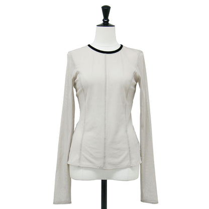 23秋冬 バック オープン チュール トップス / back open tulle tops プルオーバー ラウンドネック 長袖 シアー パイピング バイカラー ストレッチ ウォッシャブル
