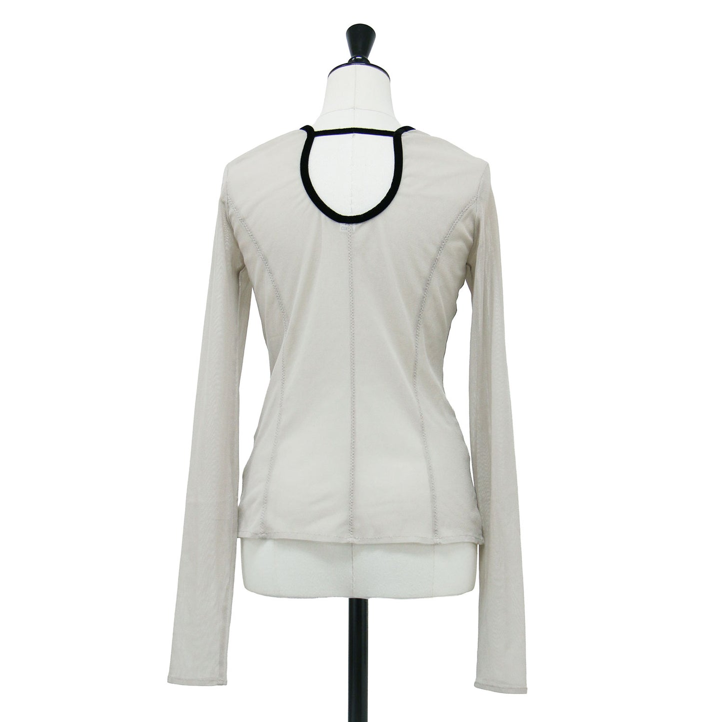 23秋冬 バック オープン チュール トップス / back open tulle tops プルオーバー ラウンドネック 長袖 シアー パイピング バイカラー ストレッチ ウォッシャブル