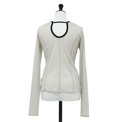 23秋冬 バック オープン チュール トップス / back open tulle tops プルオーバー ラウンドネック 長袖 シアー パイピング バイカラー ストレッチ ウォッシャブル