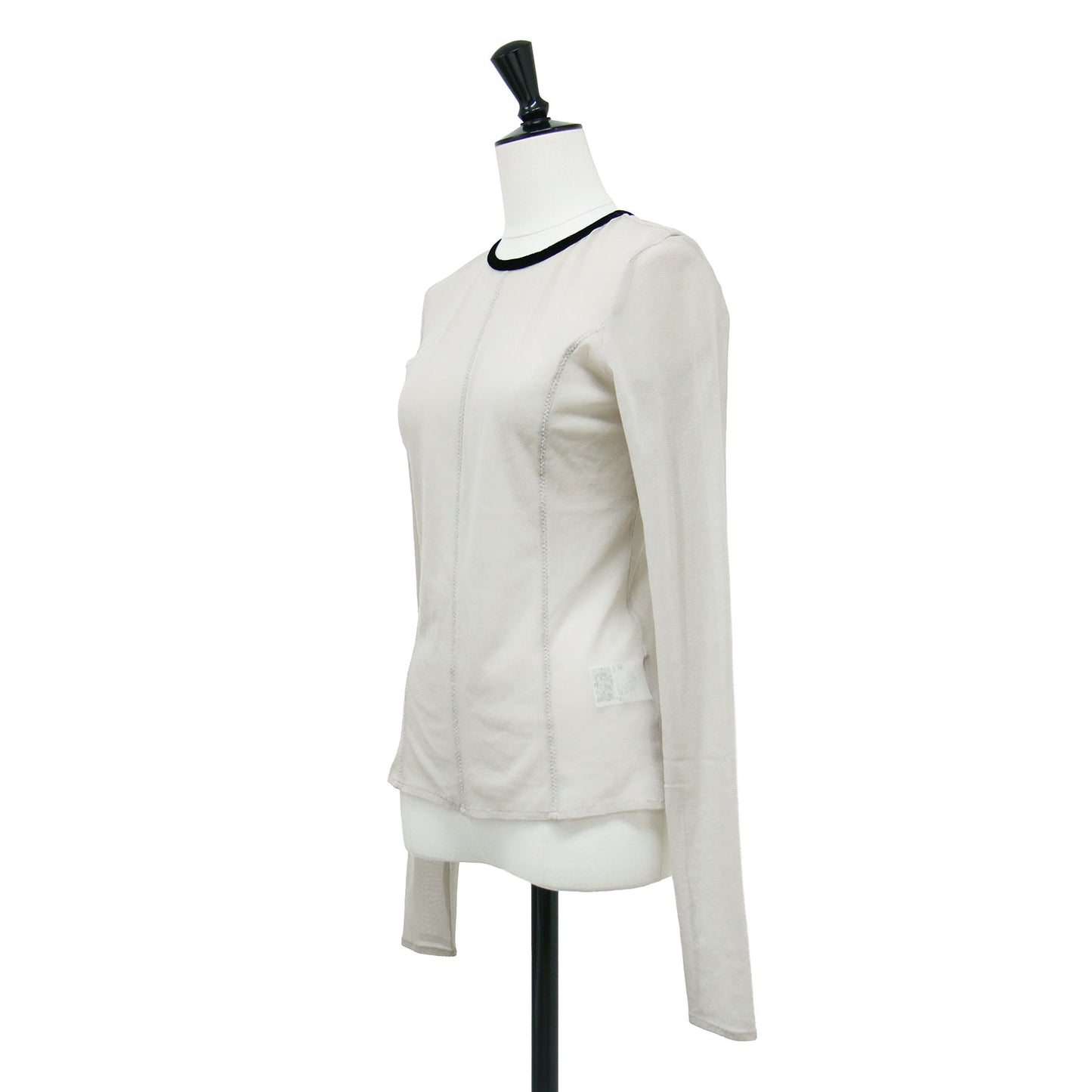23秋冬 バック オープン チュール トップス / back open tulle tops プルオーバー ラウンドネック 長袖 シアー パイピング バイカラー ストレッチ ウォッシャブル