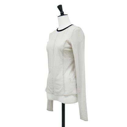 23秋冬 バック オープン チュール トップス / back open tulle tops プルオーバー ラウンドネック 長袖 シアー パイピング バイカラー ストレッチ ウォッシャブル