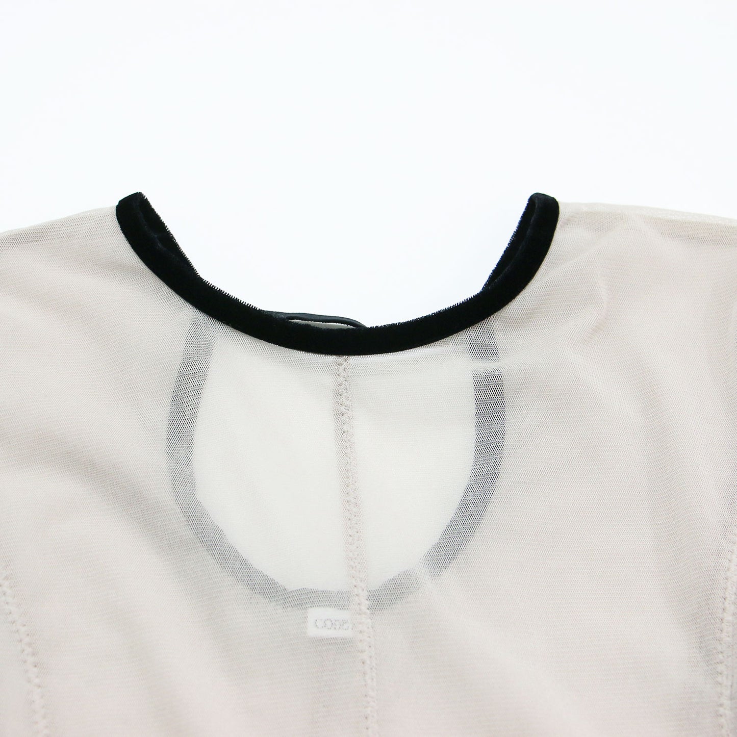 23秋冬 バック オープン チュール トップス / back open tulle tops プルオーバー ラウンドネック 長袖 シアー パイピング バイカラー ストレッチ ウォッシャブル
