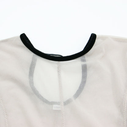 23秋冬 バック オープン チュール トップス / back open tulle tops プルオーバー ラウンドネック 長袖 シアー パイピング バイカラー ストレッチ ウォッシャブル
