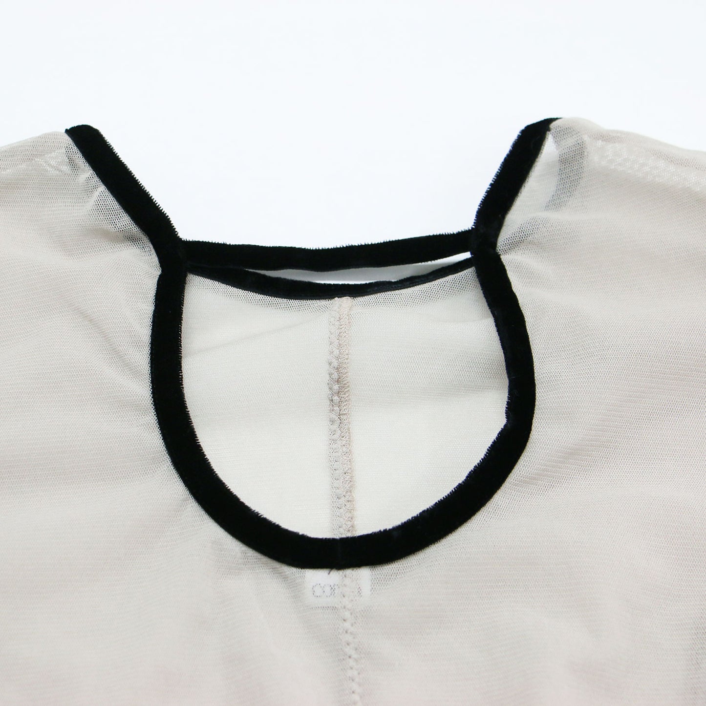 23秋冬 バック オープン チュール トップス / back open tulle tops プルオーバー ラウンドネック 長袖 シアー パイピング バイカラー ストレッチ ウォッシャブル