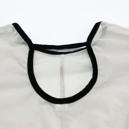 23秋冬 バック オープン チュール トップス / back open tulle tops プルオーバー ラウンドネック 長袖 シアー パイピング バイカラー ストレッチ ウォッシャブル
