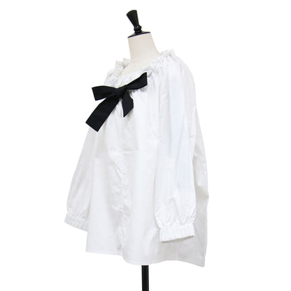 25秋冬 ボウタイ ギャザー ブラウス / Nightingale Top 2.0 シャツ プルオーバー リボン 配色 コットン