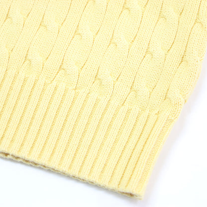 ポニー刺繍 ケーブルニット ベスト / プルオーバー Vネック ノースリーブ コットン