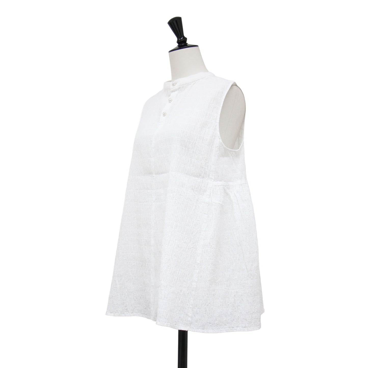 23春夏 2WAY リボン ティアード ブラウス / プルオーバー ノースリーブ クルーネック パールボタン