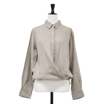 リネン 長袖 シャツ / レギュラーカラー コンパクト ドロップショルダー 2WAY カシュクール リラクシー