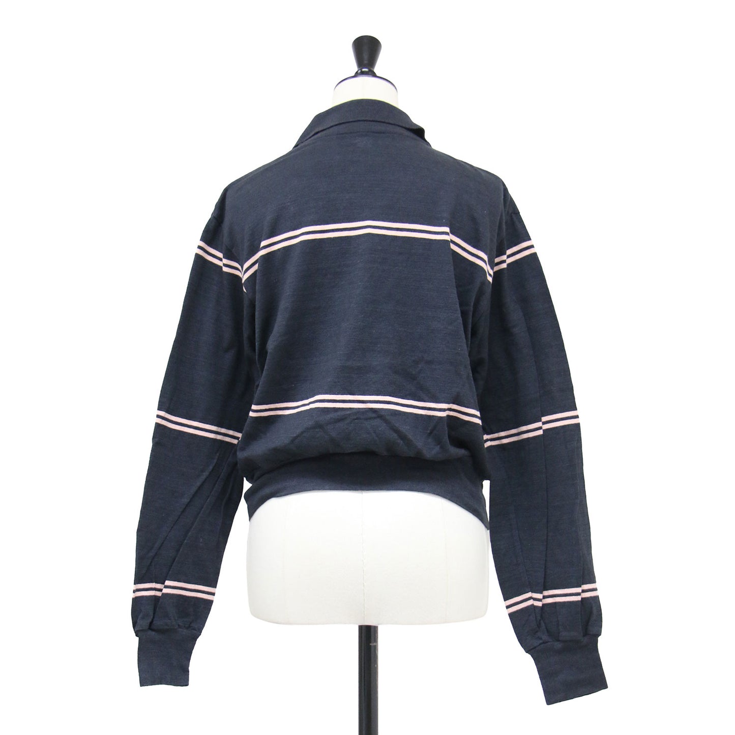 25春夏 スキッパー ボーダー ポロプルオーバー / カットソー 長袖 Vネック クロップド丈 ドロップショルダー コットン