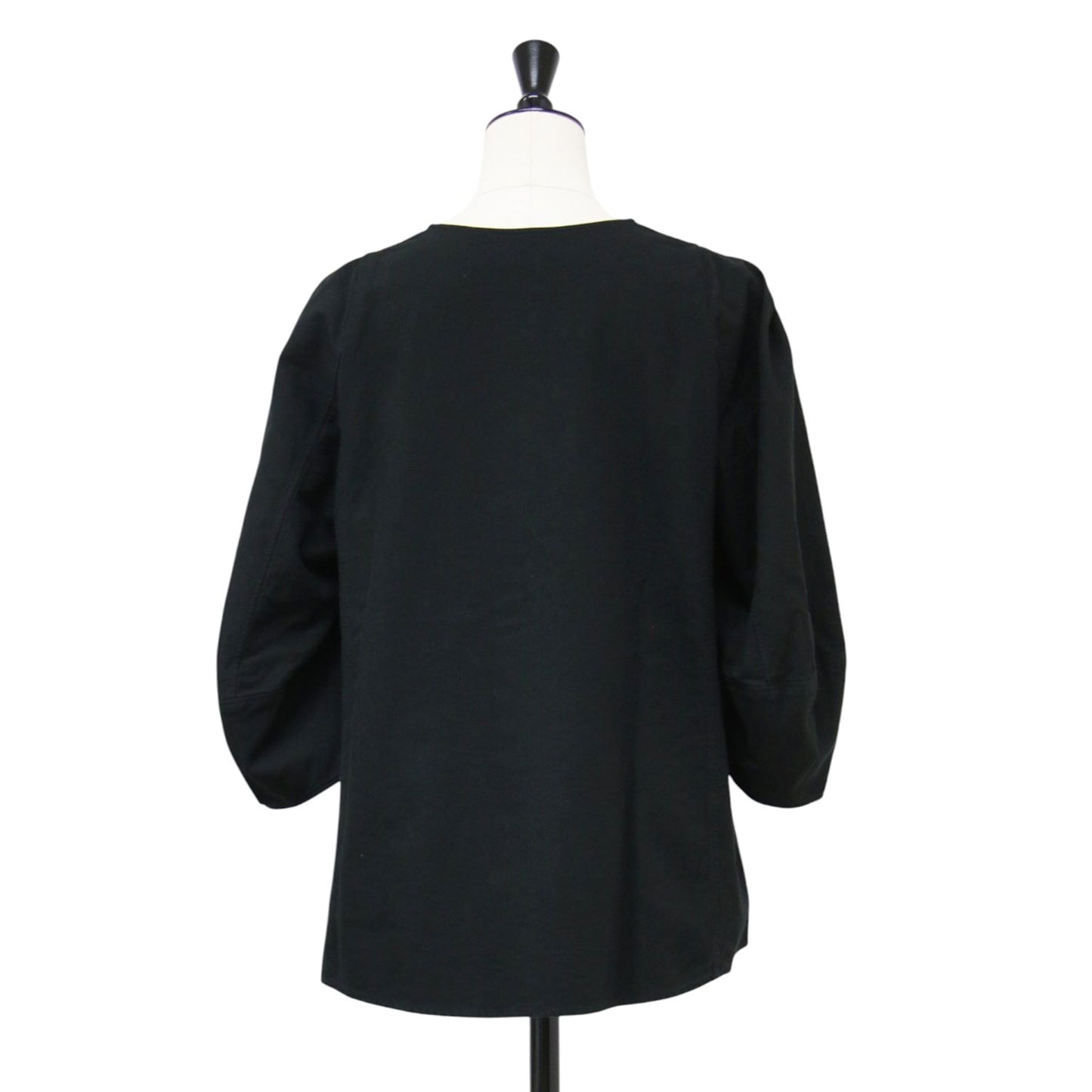 22春夏 パフスリーブ ブラウス / Puff Sleeves 七分袖 クルーネック ノーカラー タック コットン