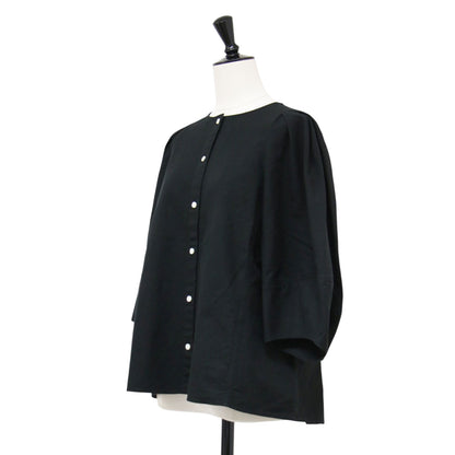 22春夏 パフスリーブ ブラウス / Puff Sleeves 七分袖 クルーネック ノーカラー タック コットン