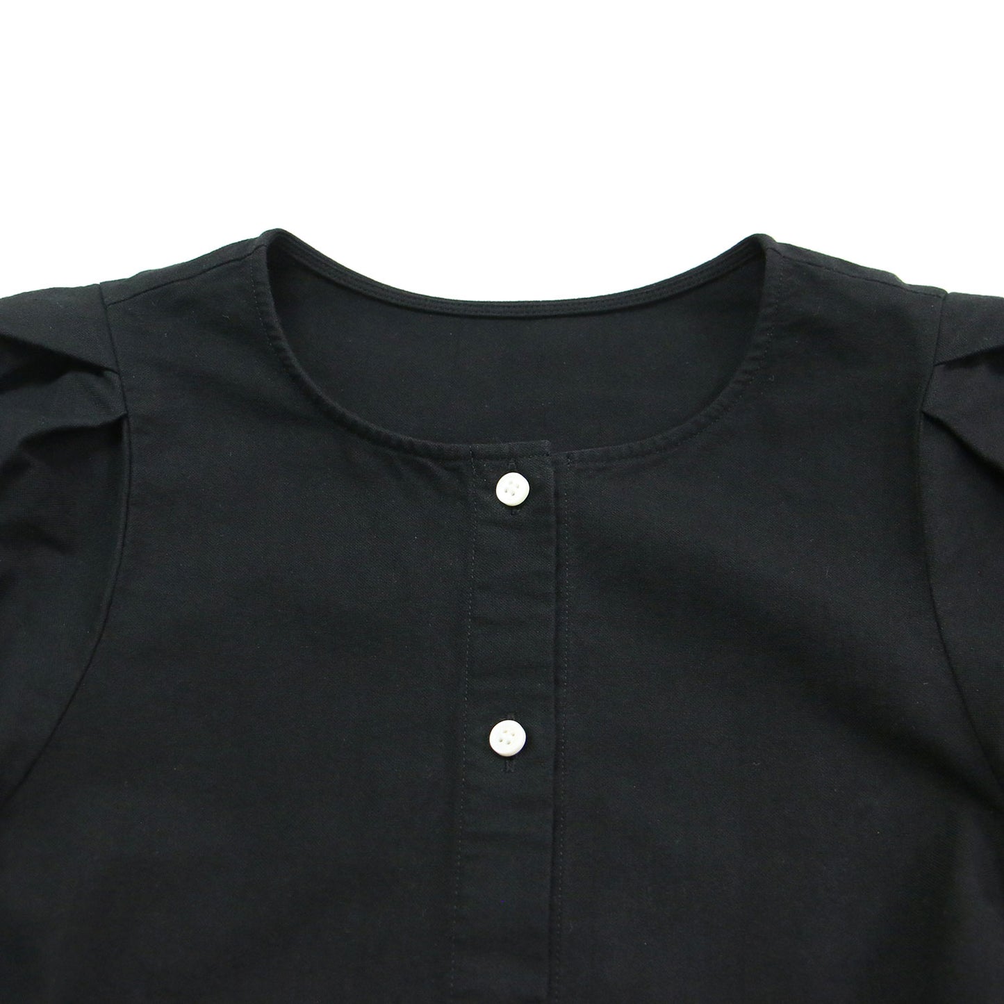 22春夏 パフスリーブ ブラウス / Puff Sleeves 七分袖 クルーネック ノーカラー タック コットン