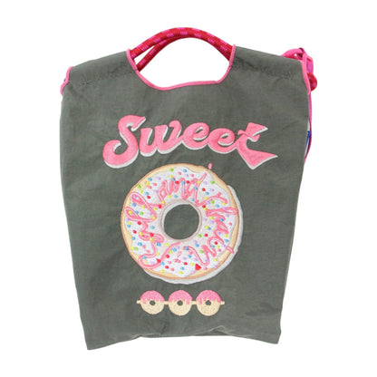 ドーナッツ刺繍 ポシェット ショルダーバッグ / Sweet 2way ポーチ スイーツモチーフ ナイロン パラコード 折り畳み