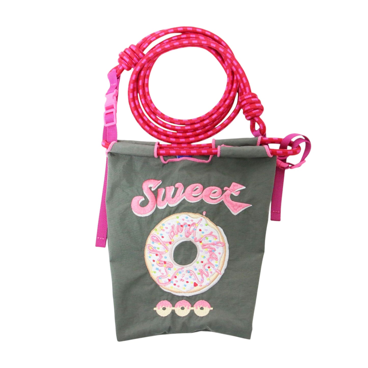 ドーナッツ刺繍 ポシェット ショルダーバッグ / Sweet 2way ポーチ スイーツモチーフ ナイロン パラコード 折り畳み